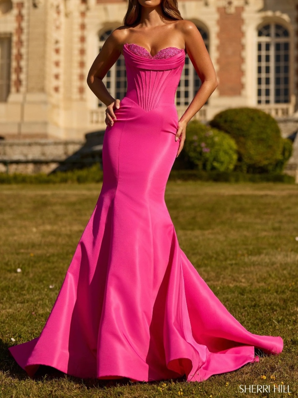 Black Strapless Sherri Hill Fitted Mermaid Dress with Corset Top